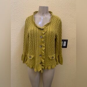 J.Jill Size Medium Cable Knit Ruffled Cardigan Sweater